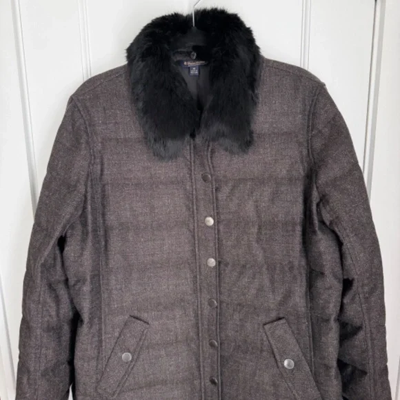 Loro Piana for Brooks Brothers Wool & Duck Down Coat w Rabbit Fur Collar sz 14/L